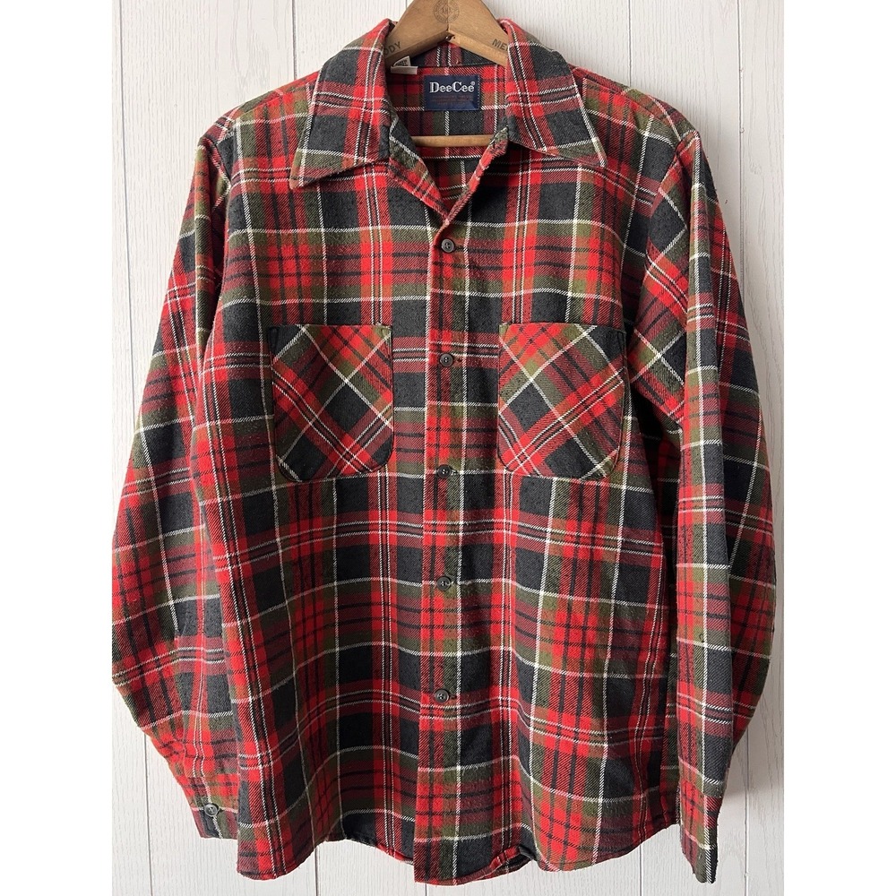 Vintage Dee Cee Flannel Shirt Mens Large Red Green USA 70s USA Grunge Retro